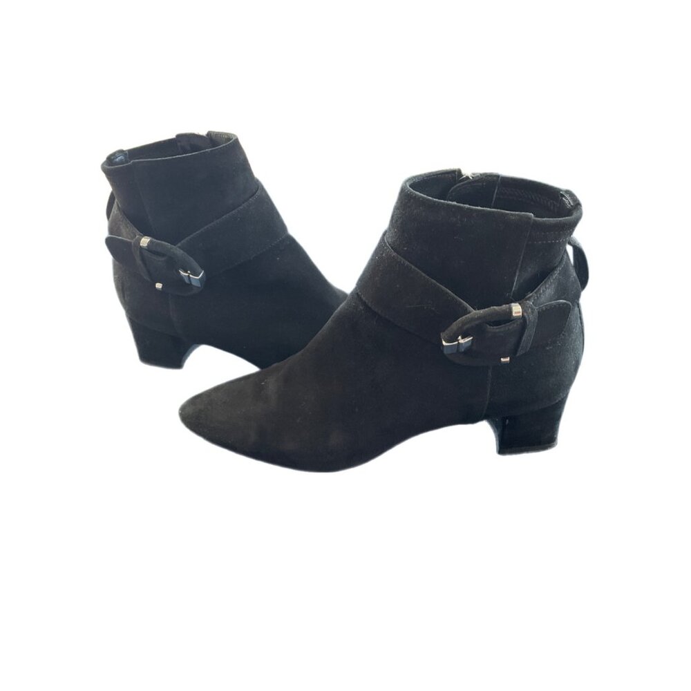 Aquatalia Black Suede Buckle Bootie